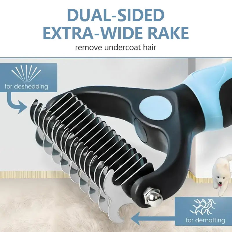 Ihubei Pet Grooming Rake - Double-Sided Deshedding Dematting Tool, Undercoat Rake for Dogs & Cats, Extra-Wide Dog Grooming Brush & Deshedder Comb for Long Hair, Reduces Shedding 95%