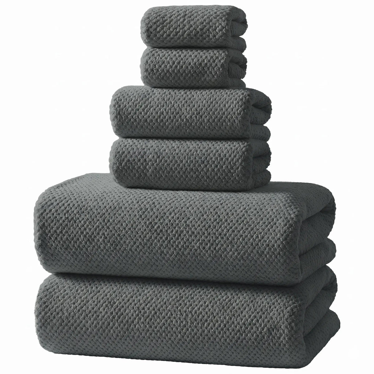 REDKISS Black Towel Set: a 6-Piece Set of Premium, Soft Bath Towels. This Ultra-Absorbent, Luxurious 6-Piece Set Includes 2 Bath Towels, 2 Hand Towels, and 2 Face Towels, Perfect for Everyday Use in Bathrooms, Gyms, Hotels, and Spas.