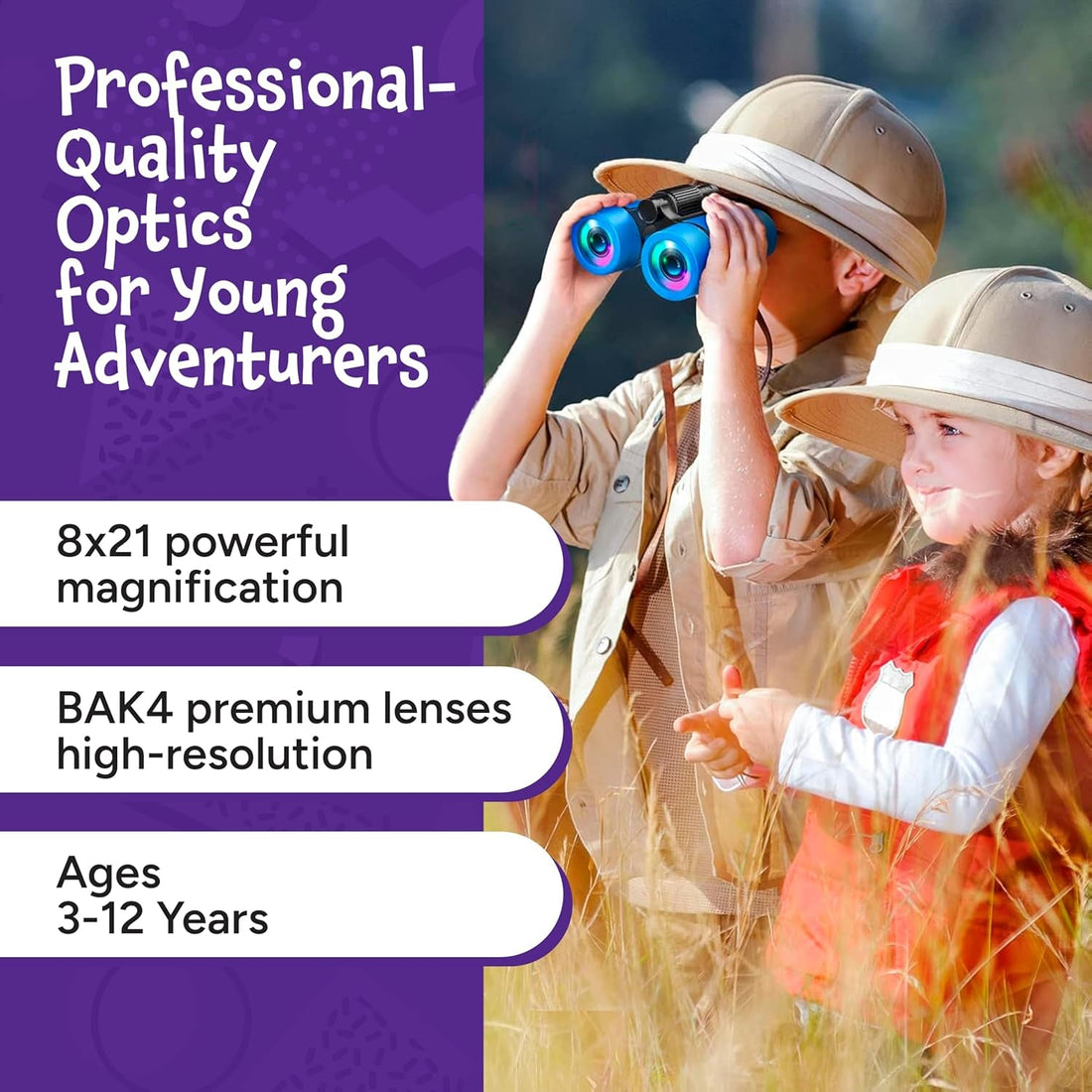 Think Peak Black Binoculars Science Toy for Kids Ages 3-12 Years - Real Compact Outdoor Adventure & STEM Educational Nature Hiking Explorer for Bird Watching, Camping Children’S Birthday Gift