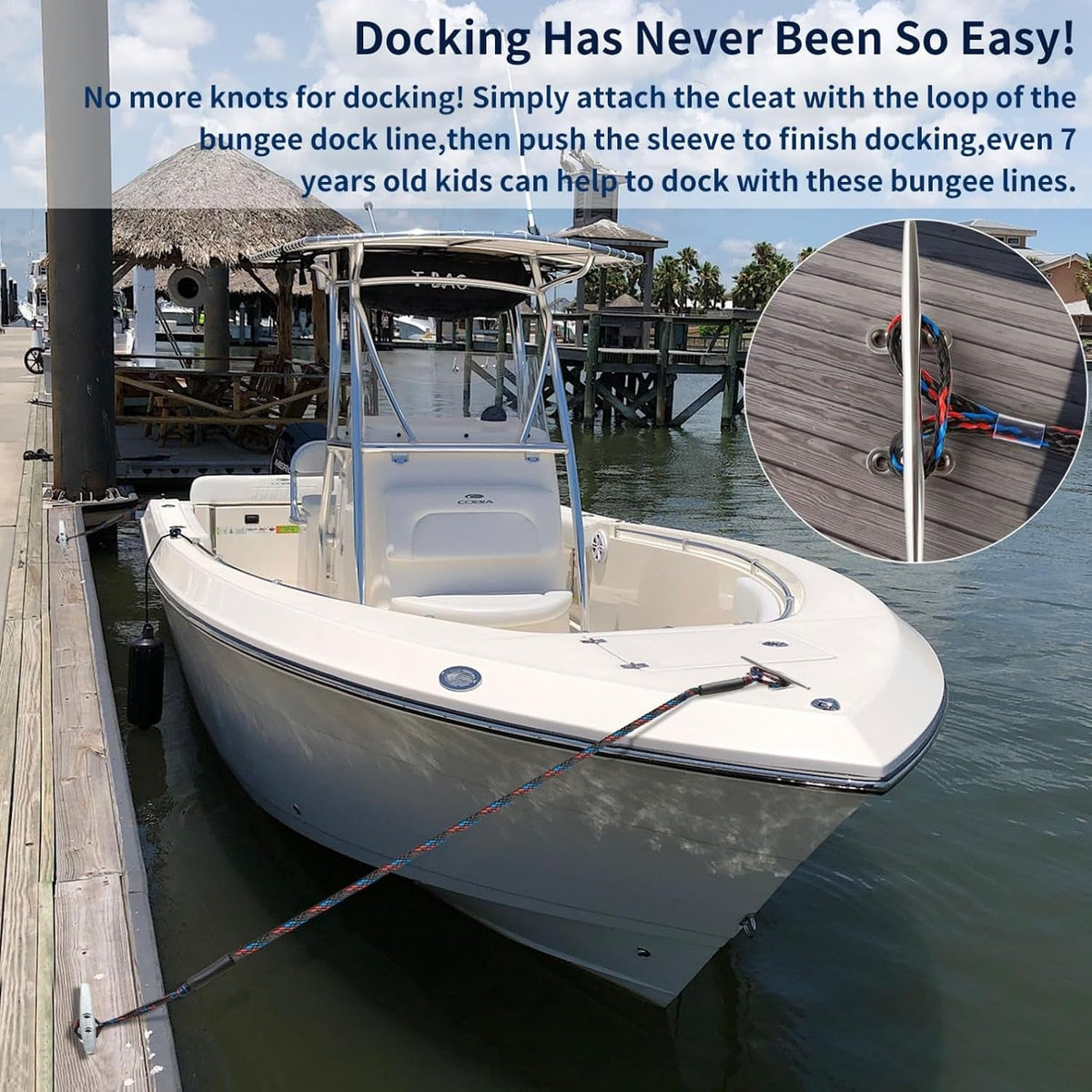 Bungee Dock Lines for Boats, Quick Connect No Knots, Shock Absorbing Mooring Lines, Boating Gifts for Men, Boat Accessories for Pontoon, Bass Boat, Jet Ski