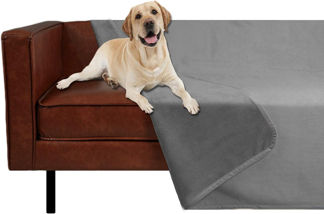 Pet Bed Blanket Reversible 100% Waterproof Velvet Super Soft for Sofa and Bed (40X60 Inches, Light Grey+Grey)