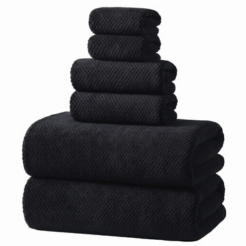 REDKISS Black Towel Set: a 6-Piece Set of Premium, Soft Bath Towels. This Ultra-Absorbent, Luxurious 6-Piece Set Includes 2 Bath Towels, 2 Hand Towels, and 2 Face Towels, Perfect for Everyday Use in Bathrooms, Gyms, Hotels, and Spas.