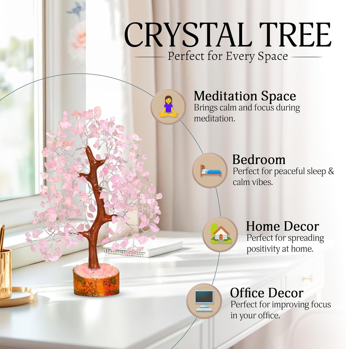 Rose Quartz Crystal Tree | Pink Chakra Tree | Healing Crystals | Meditation Room Decor | Spiritual Decor | Sister Birthday Gifts | Spiritual Healing Gifts | 10 Inch