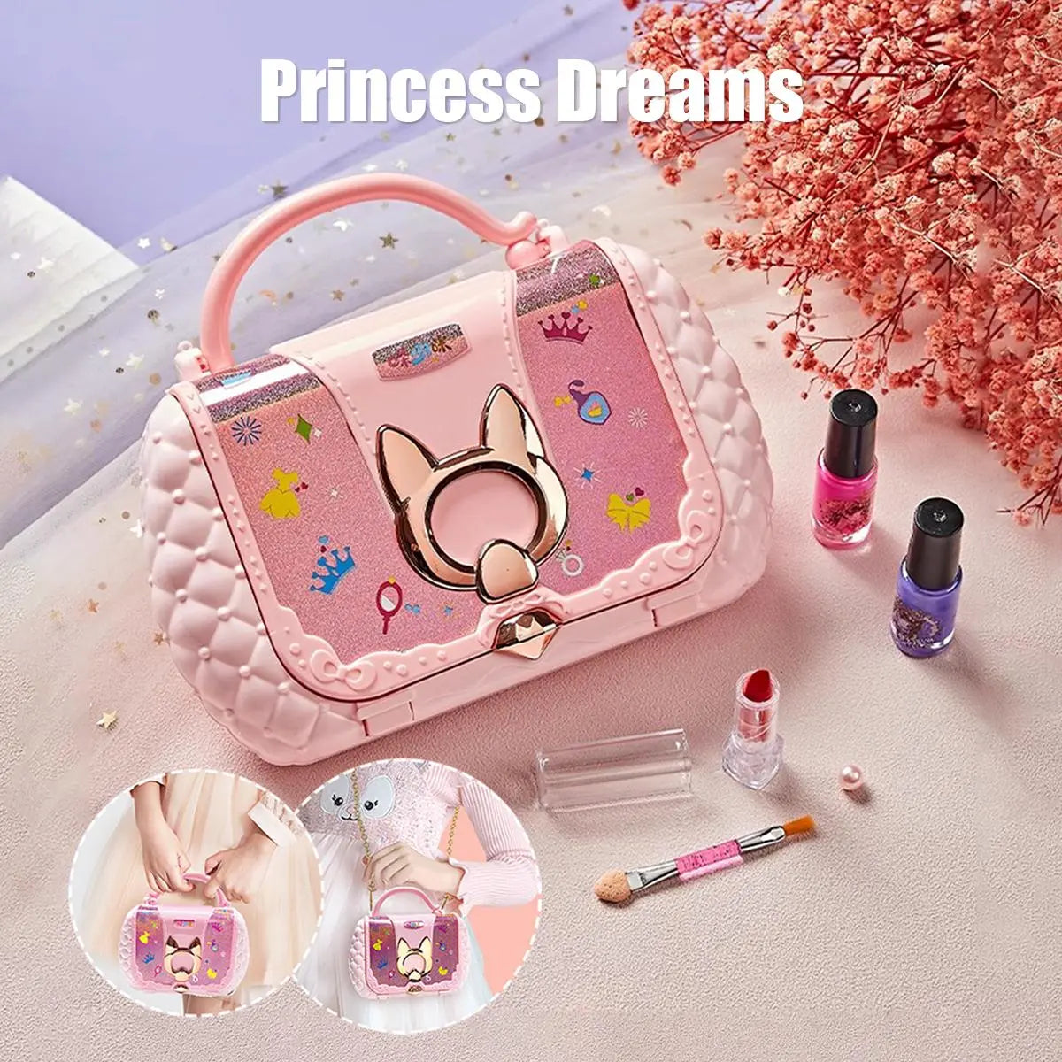 Princess Makeup Toy Set, 1 Set Washable Cosmetic Toy with Mirror, Pretend Play Beauty Toy, Birthday Gift, Interactive Game Props, Valentine'S Day Gift