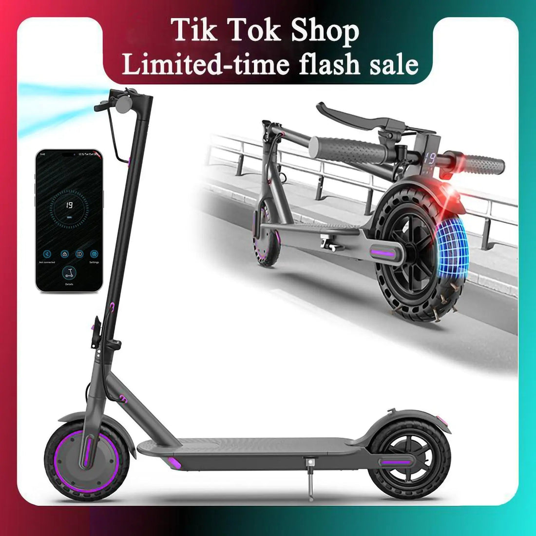 Purple Electric Scooter for Adults, Top Speed 19 Mph, 350-Watt Motor, 14-18 Mile Range, Supports Smart App Control, Easy to Carry, Folds up for Storage in a Trunk, Can Carry up to 265 Lbs, Fuel-Efficient Choice.