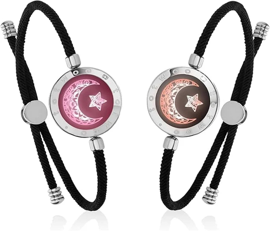 Long Distance Touch Light Up&Vibrate Bracelets for Couples, Long Distance Relationship Gifts Smart Sun&Moon Love Bracelet