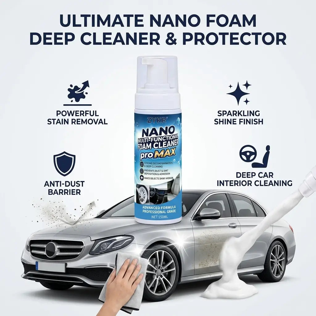 ZYKR Nano Multi-Functional Foam Cleaner Pro MAX - a Powerful Deep-Cleaning Product Suitable for Both Household and Vehicle Deep Cleaning. It Is Suitable for Removing Stains on Car Interiors and Sofas. Capacity: 150 Milliliters.