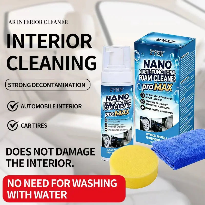 ZYKR Nano Multi-Functional Foam Cleaner Pro MAX - a Powerful Deep-Cleaning Product Suitable for Both Household and Vehicle Deep Cleaning. It Is Suitable for Removing Stains on Car Interiors and Sofas. Capacity: 150 Milliliters.
