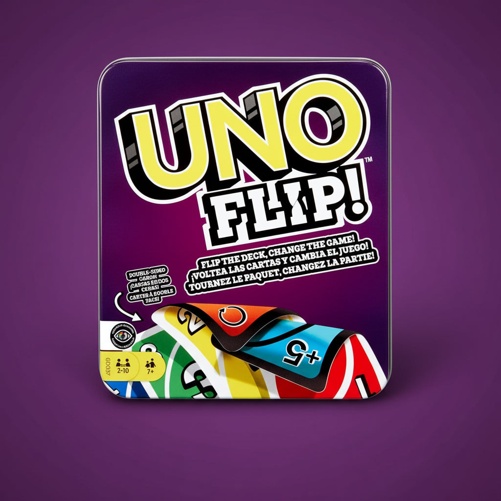 Mattel Games UNO FLIP! Card Game in Storage & Travel Tin, Color Blind Accessible Deck for Kids, Adults & Family Nights & Parties (Amazon Exclusive)
