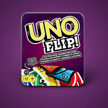 Mattel Games UNO FLIP! Card Game in Storage & Travel Tin, Color Blind Accessible Deck for Kids, Adults & Family Nights & Parties (Amazon Exclusive)