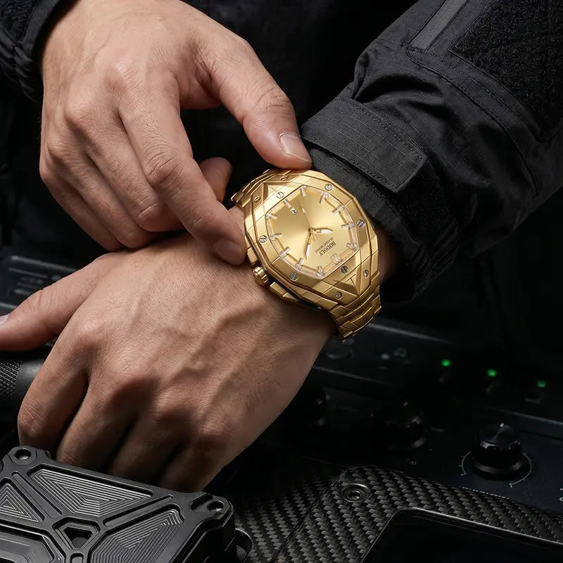 【Dealsforyoudays】Luxury Polygon Men'S Business Watch Waterproof Luminous Calendar Premium Metal Texture Gift Box Included for Men