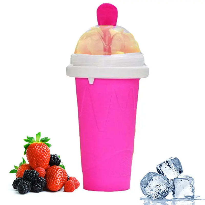 Food Grade Silicone Slushy Maker Cup - Lightweight and Reusable Double Layer Cooling Cup with 2 in 1 Straw and Spoon Cover - Thick Kitchen Bottles Drinkware Fruit Water Bottles