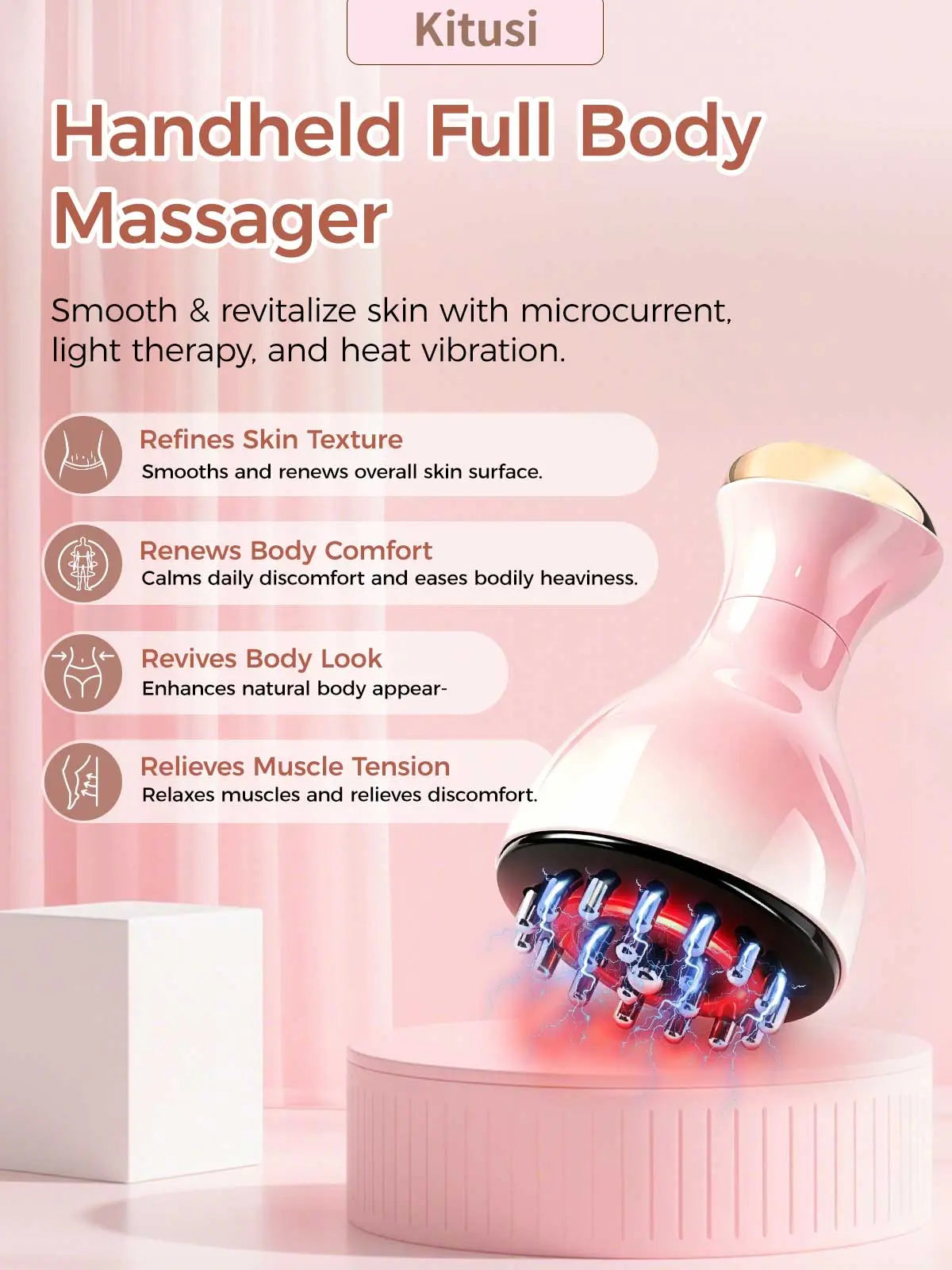 Handheld Full Body Massager with 35-Speed 4-In-1 Soothingpulse Technology, Vibration, Heat, and Light for Full Body Care on Neck,Back,Arms,Waist,Belly&Belly& Legs, Gift for Parents,Girlfriend
