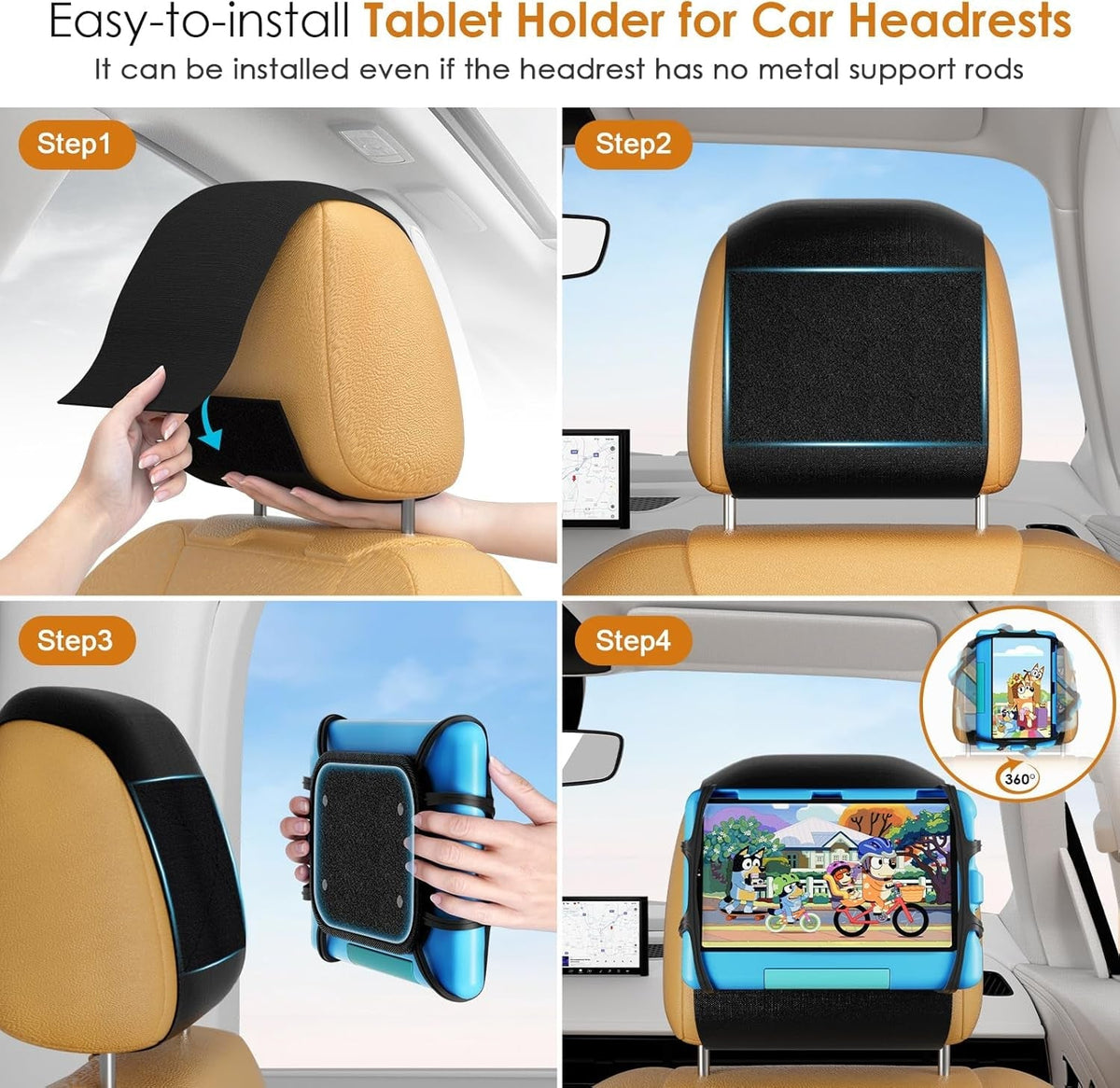 Universal Tablet Holder 2-Pack - Adjustable Car Headrest Mount for 7-12.9 Inch Tablets & Switch - Safe Silicone Grip, Fits Most Cars