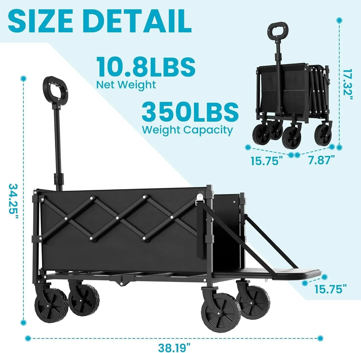 [Memorial Day]【Live】Wecharmer Collapsible Wagon with Tailgate, Wagons Carts Foldable with 350Lbs Capacity, Lightweight Portable Utility Folding Wagon Cart for Shopping Camping Sports Garden