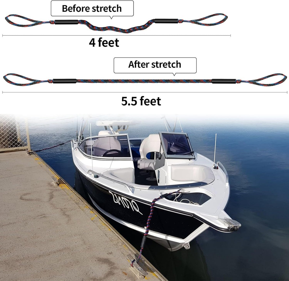 Bungee Dock Lines for Boats, Quick Connect No Knots, Shock Absorbing Mooring Lines, Boating Gifts for Men, Boat Accessories for Pontoon, Bass Boat, Jet Ski