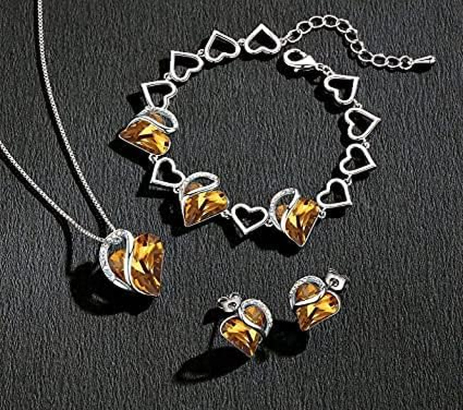 Gift Necklaces for Women, Infinity Love Birthstone Heart Crystal Pendant, Birthday Anniversary Jewelry for Wife, Mom, and Her, Silver Plated, 18" + 2" Adjustable Chain