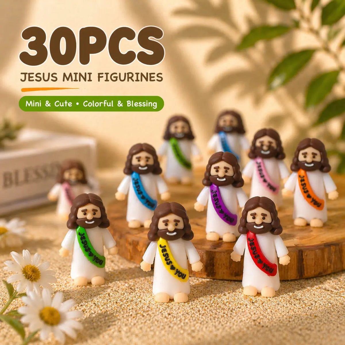 30 Pcs Colorful Mini Jesus Rubber Figurines, Original Hide and Seek Jesus Figures, Religious Party Favors for Christmas, Baptism & Sunday School Christian Gifts